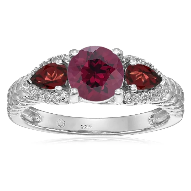 925 Sterling Silver Red Garnet,Rhodolite Garnet,White Topaz Ring