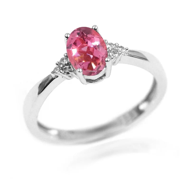 925 Sterling Silver Pink Tourmaline and White Natural Zircon Ring