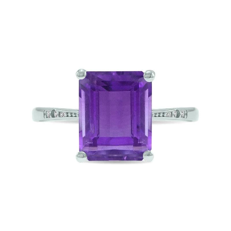 Marquee Jewels 4 Carat Emerald Cut Amethyst Ring in .925 Sterling Silver