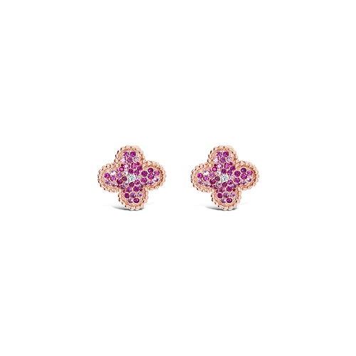 Pink Sapphire & Diamond Clover Earrings