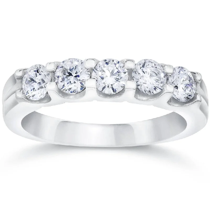 Pompeii3 14k White Gold 1 Ct TDW Diamond Five Stone Wedding Ring Lab Grown (G-H/VS1-VS2)