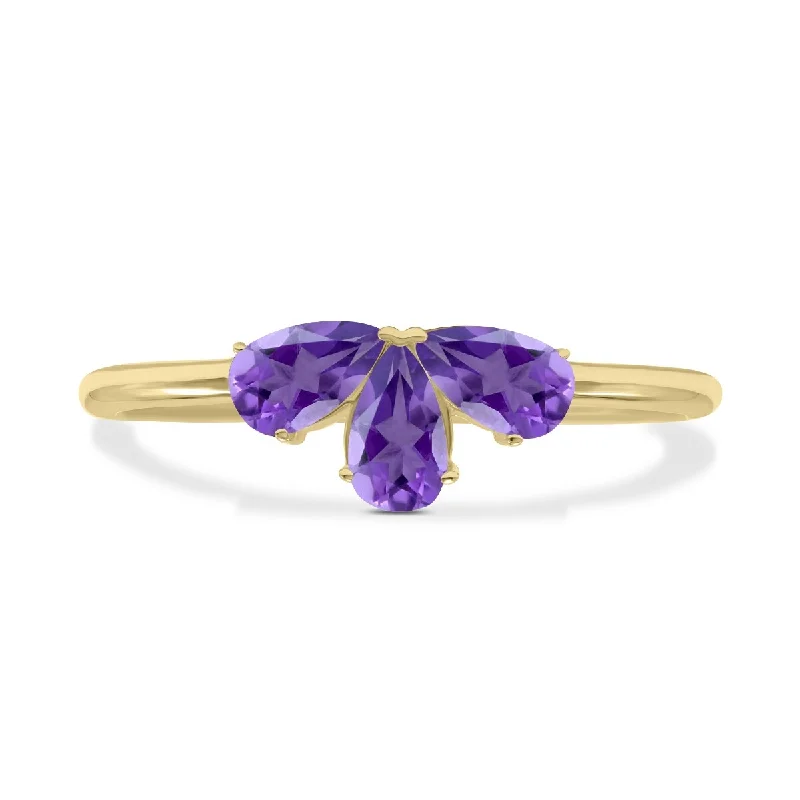 Marquee Jewels Amethyst Pear Shape Three Stone Ring in 10K Yellow Gold