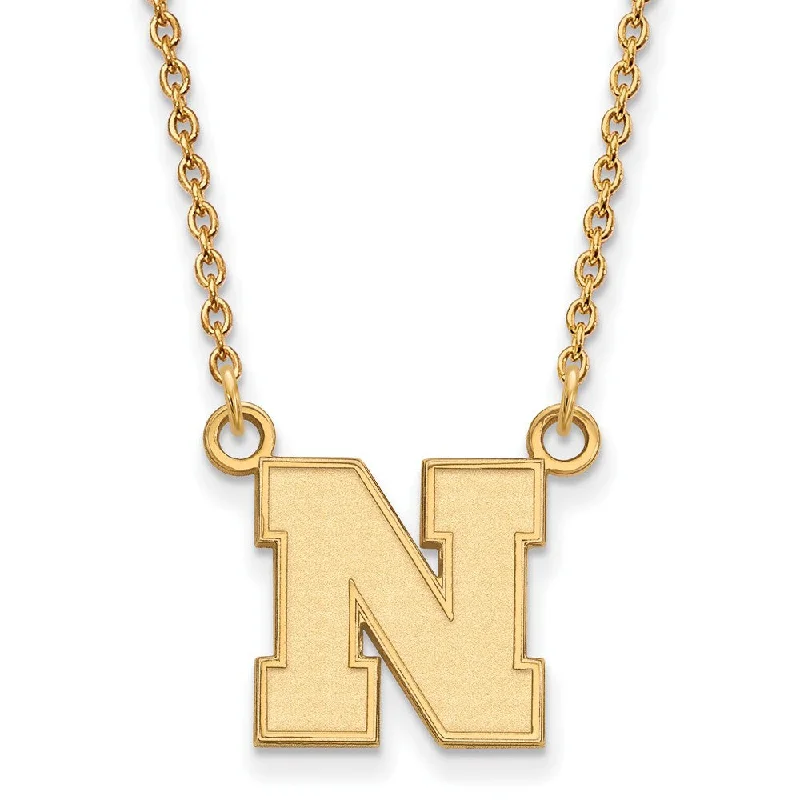 14k Yellow Gold U of Nebraska Small Initial N Pendant Necklace