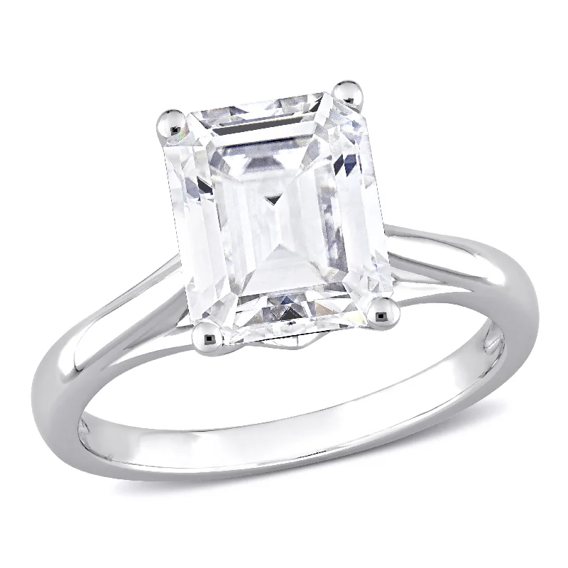 Miadora 3 1/2ct DEW Emerald Cut Created Moissanite Solitaire Ring in 10k White Gold