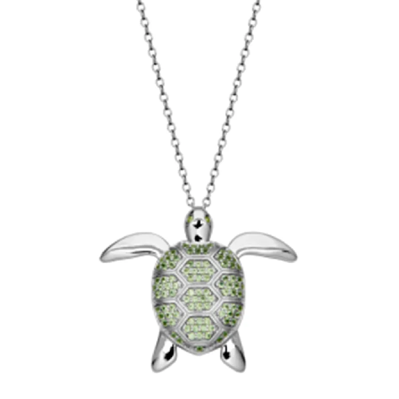 Sterling Silver Peridot Turtle Locket Necklace by Samuel B.