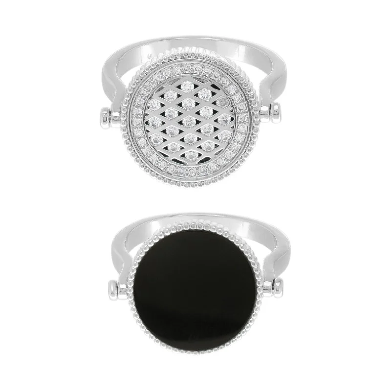 Victoria Townsend Fine Silver Plated Black Agate & Cubic Zirconia Flip Ring.