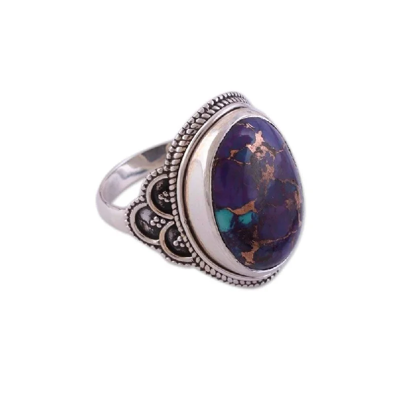 Handmade Sterling silver cocktail ring, 'Purple Oval'(India)