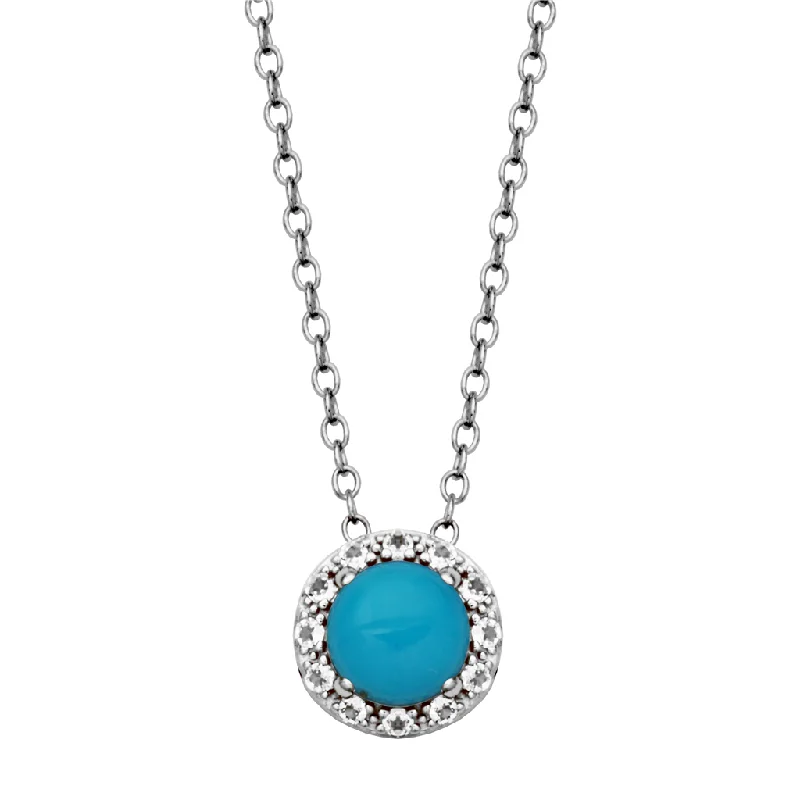 Sterling Silver Sleeping Beauty Turquoise & White Topaz Halo Necklace by Samuel B.