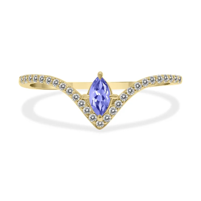 Marquee Jewels 1/4 Carat TW Tanzanite and Diamond V Shape Ring in 10K Yellow Gold