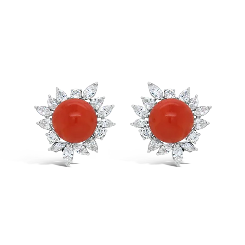 Coral & Diamond Earrings