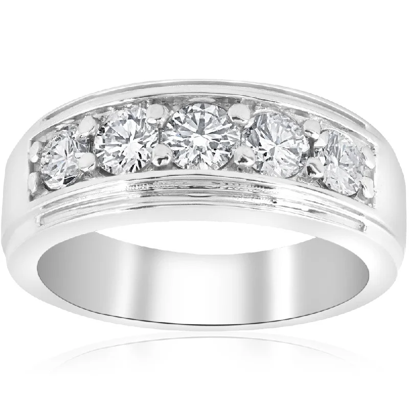 10k White Gold 1 ct TDW Diamond Five Stone Wedding Ring (I-J,I2-3)