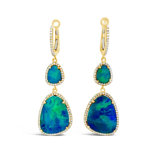 Opal & Diamond Dangle Earrings