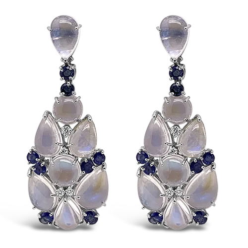 Moonstone, Sapphire & Diamond Estate Earrings