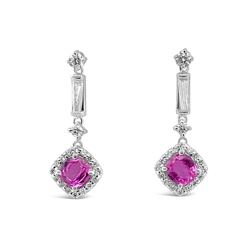 Pink Sapphire & Diamond Dangle Earrings