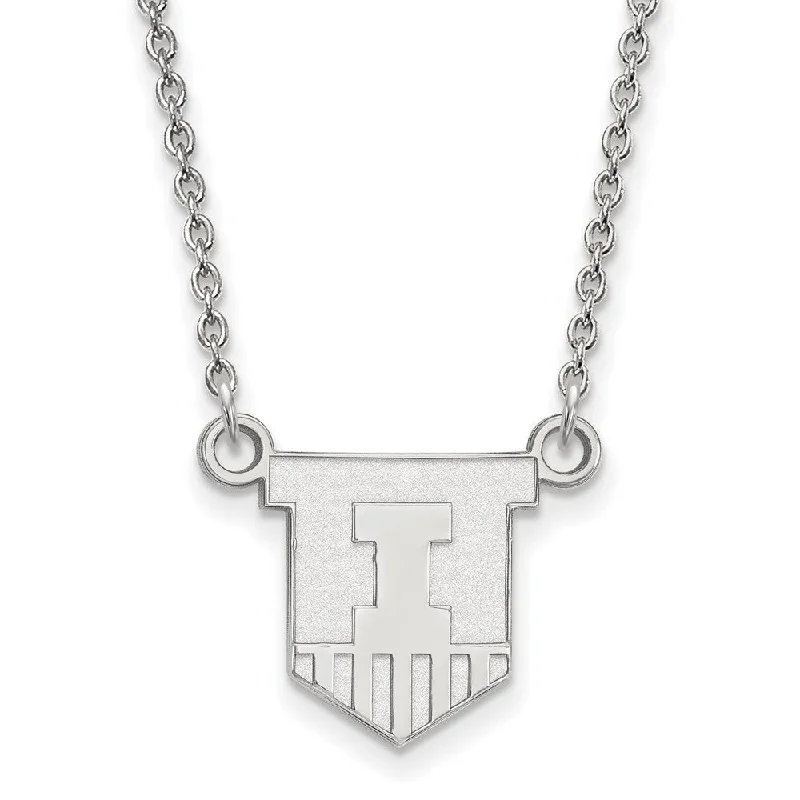 Sterling Silver U of Illinois Small Shield Pendant Necklace