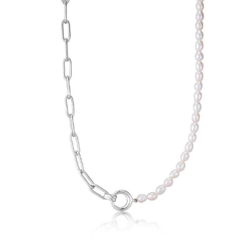 Sterling Silver Freshwater Pearl Paperclip Chain Necklace by Ania Haie