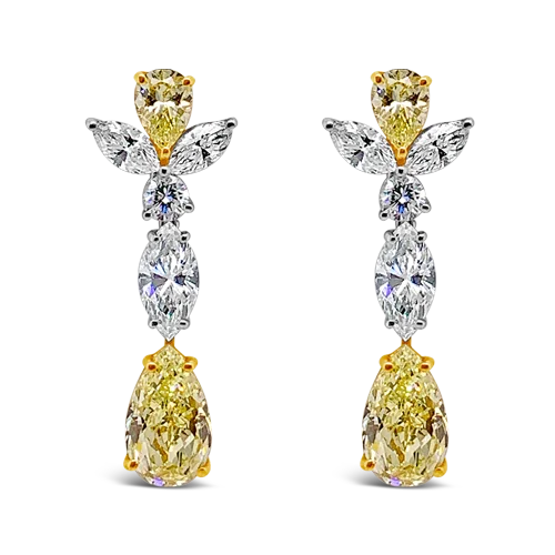 Yellow Diamond Dangle Estate Earrings