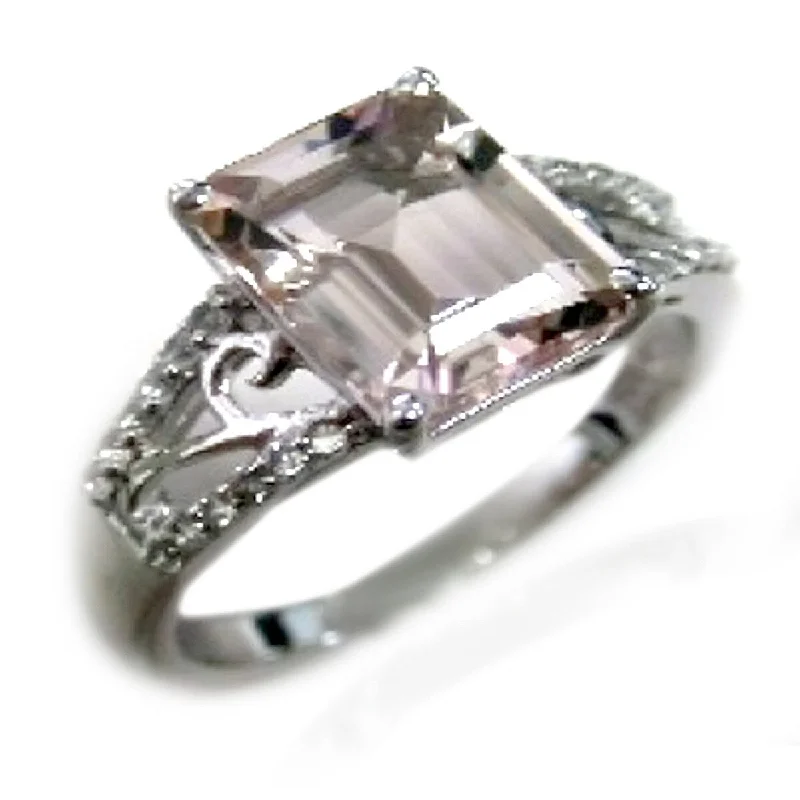 925 Sterling Silver Morganite and White Topaz Gemstone Solitaire Ring