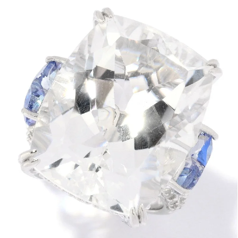 Pinctore Ster Silver 32.3ct Blue Quartz,White Quartz & White Topaz Ring, Size 7