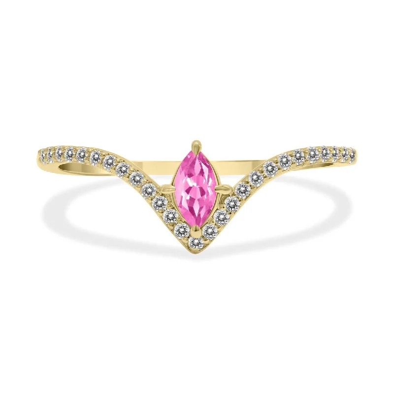 Marquee Jewels 1/4 Carat TW Pink Topaz and Diamond V Shape Ring in 10K Yellow Gold