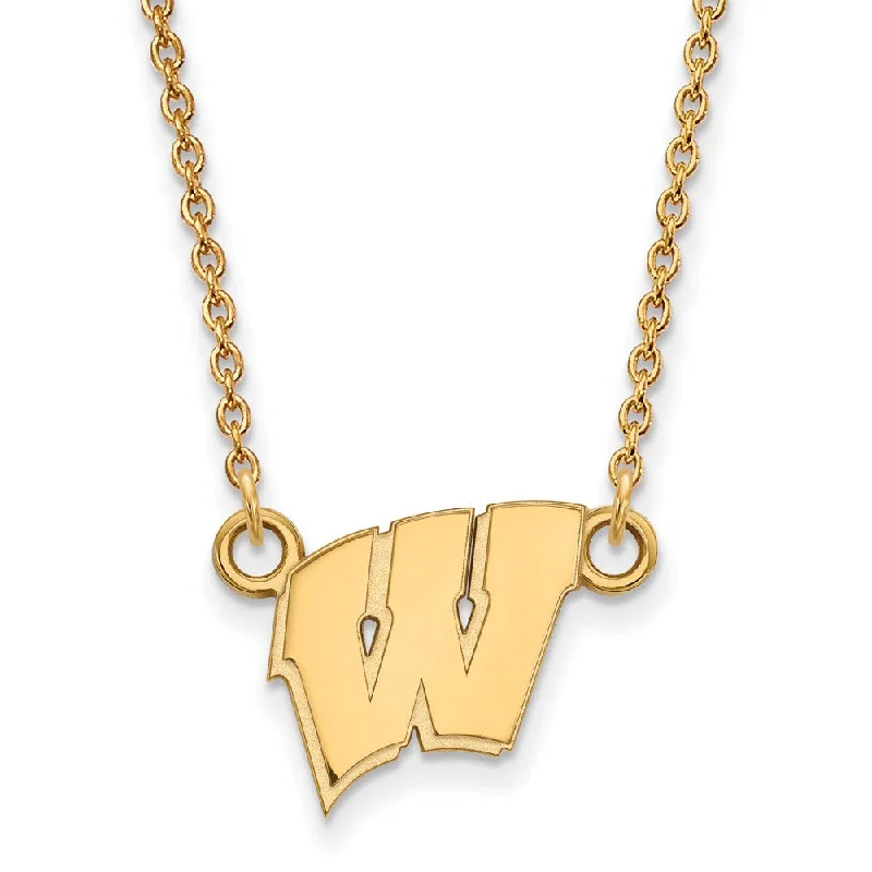 14k Yellow Gold U of Wisconsin Small Initial W Pendant Necklace