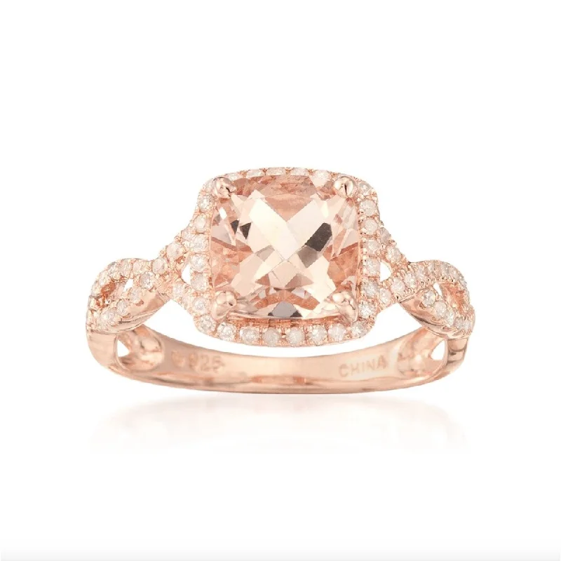 14k Rose Gold Morganite and Diamond Cushion Infinity Ring - Pink