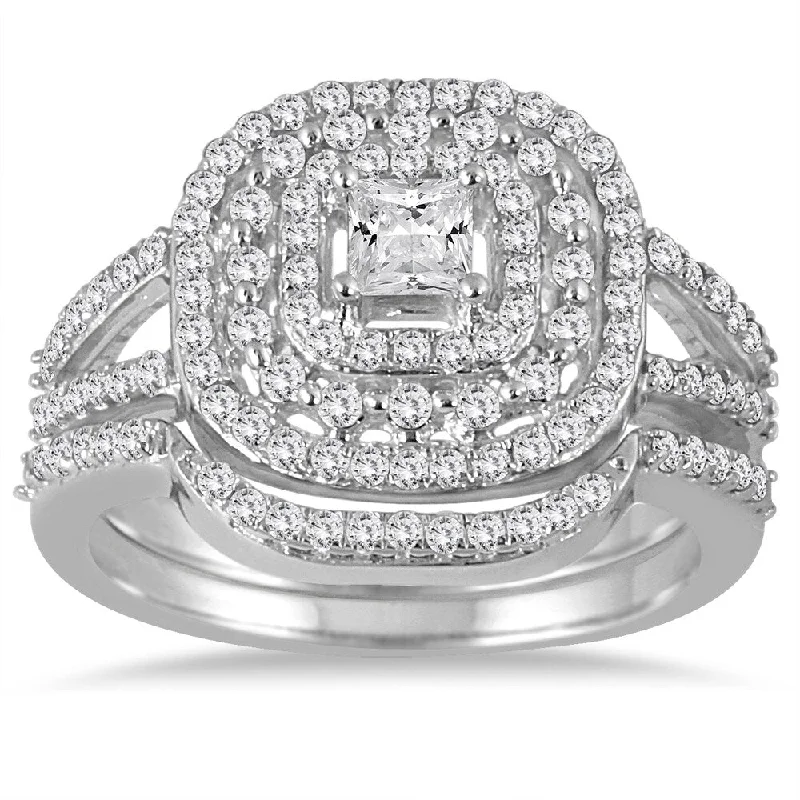 Marquee Jewels 10k White Gold 7/8ct TDW Diamond Triple Halo Princess Bridal Ring Set