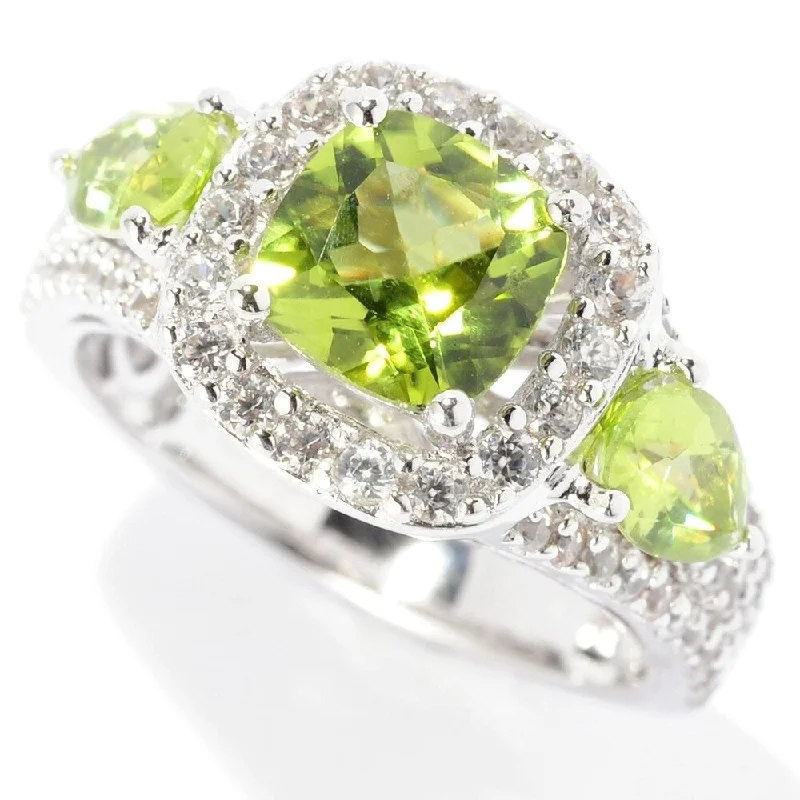 925 Sterling Silver Peridot and White Natural Zircon Ring