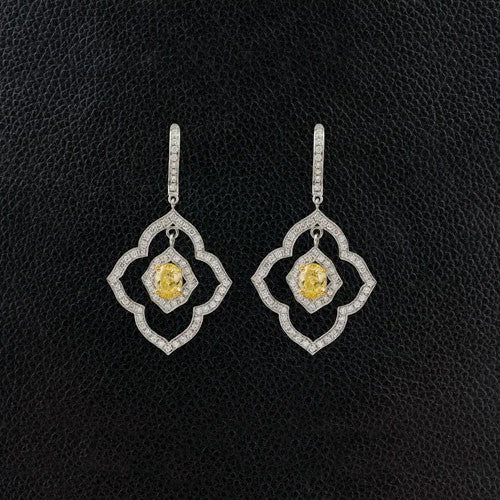 Yellow & White Diamond Dangle Earrings