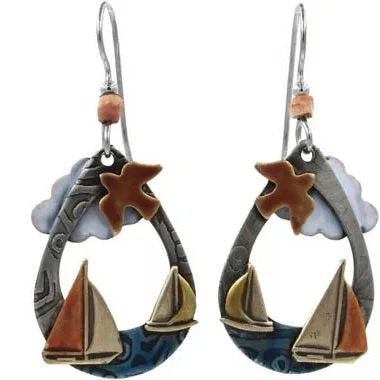 Silver Forest Sailboats and Bird Earrings