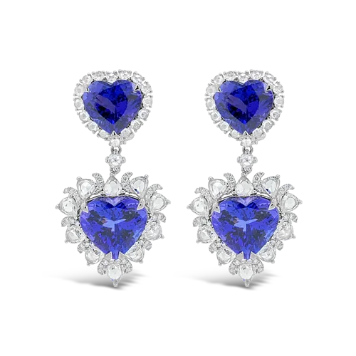 Tanzanite & Diamond Heart Dangle Earrings