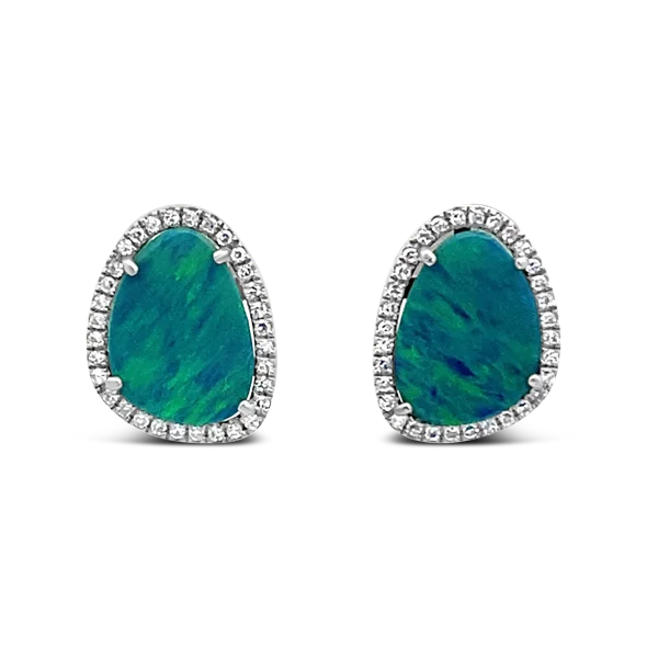 Opal Doublet & Diamond Earrings