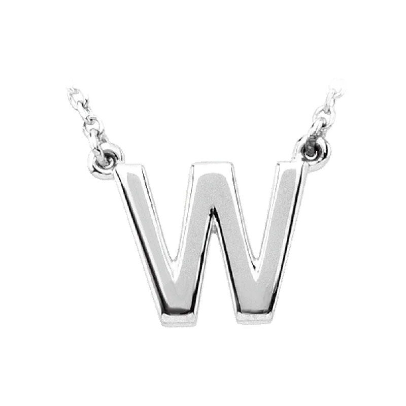 Sterling Silver, Kendall Collection, Block Initial W Necklace, 16 Inch