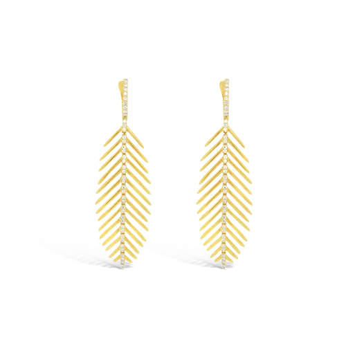 Gold & Diamond Feather Earrings