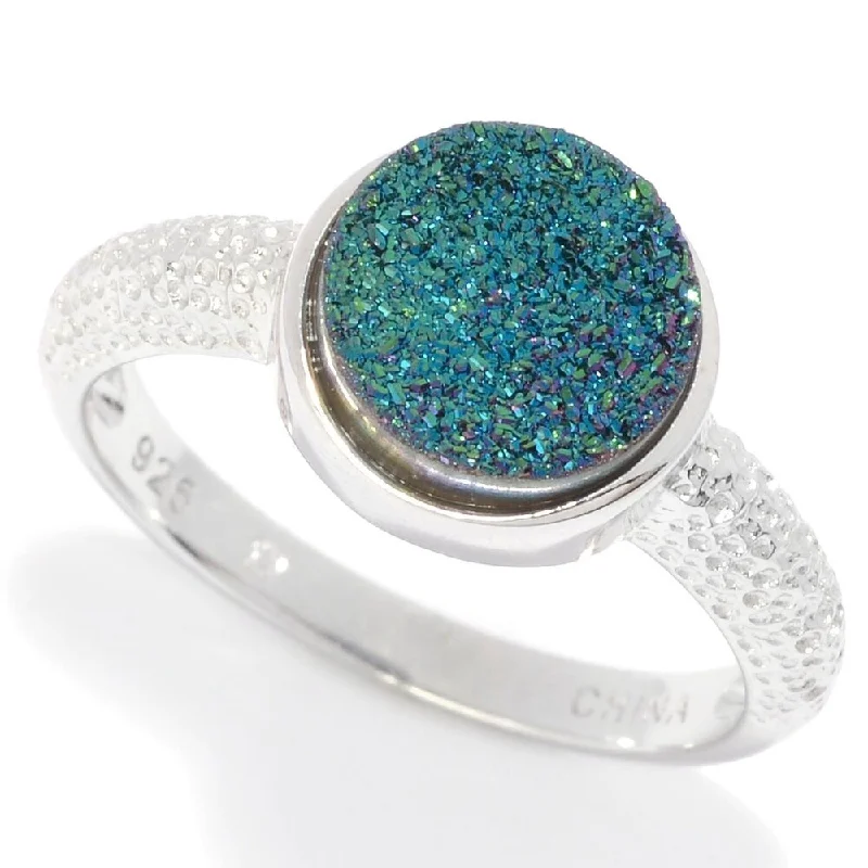 Sterling Silver Round Drusy Textured Ring