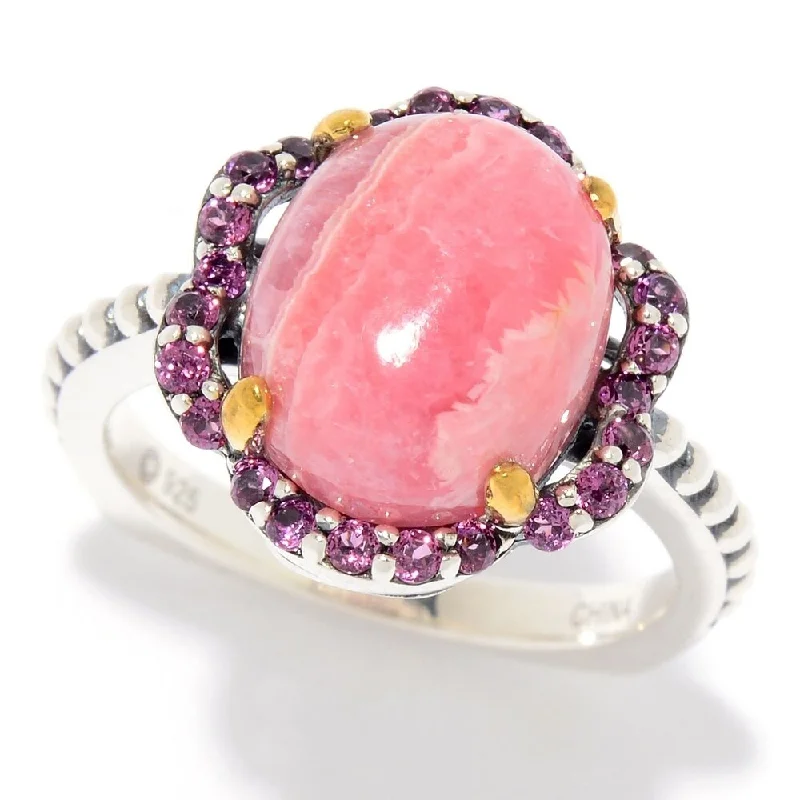 925 Sterling Silver Rhodolite Garnet and Rhodochrosite Ring