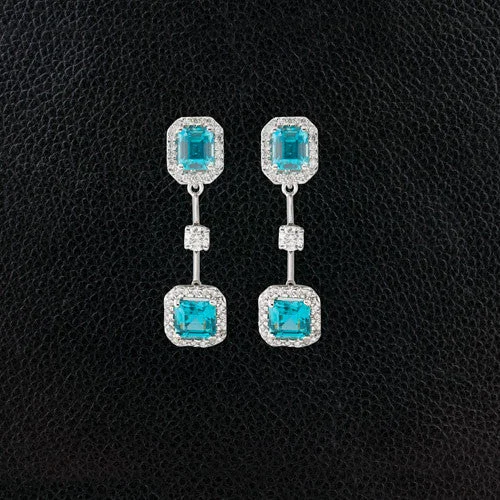 Blue Zircon & Diamond Dangle Earrings