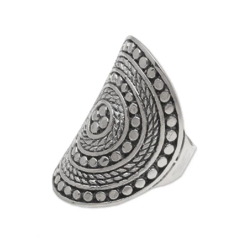 NOVICA Handmade Sterling Silver Dotted Shield Ring (Indonesia)