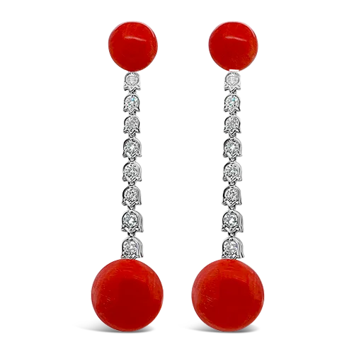 Coral & Diamond Dangle Earrings