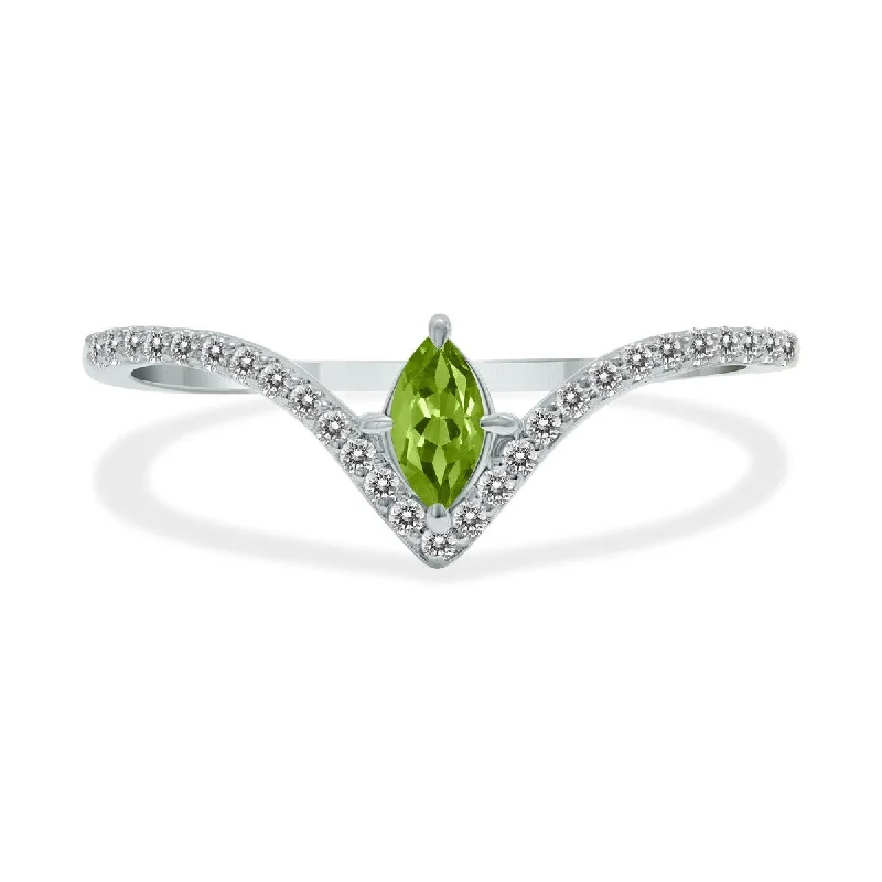 Marquee Jewels 1/4 Carat TW Peridot and Diamond V Shape Ring in 10K White Gold