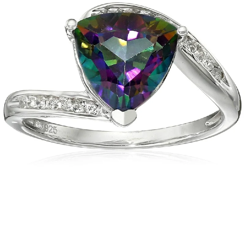 925 Sterling Silver Mystic Topaz and White Cz Ring