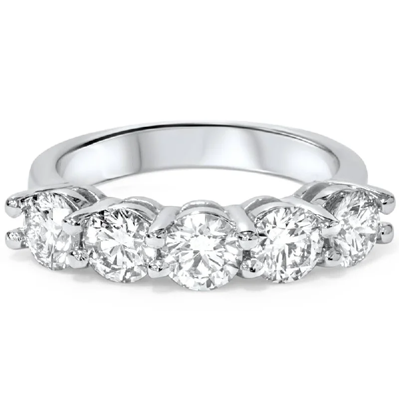 Pompeii3 Platinum 2 ct TDW Diamond Wedding Ring Five Stone Womens Anniversary Band