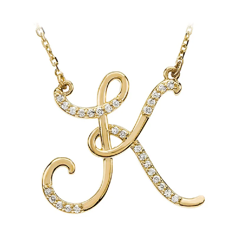 1/8 Ctw Diamond 14k Yellow Gold Medium Script Initial K Necklace, 17in