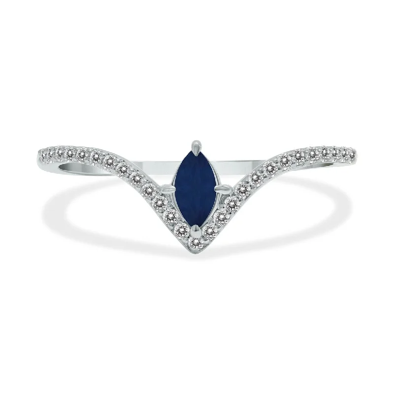 Marquee Jewels 1/4 Carat TW Sapphire and Diamond V Shape Ring in 10K White Gold