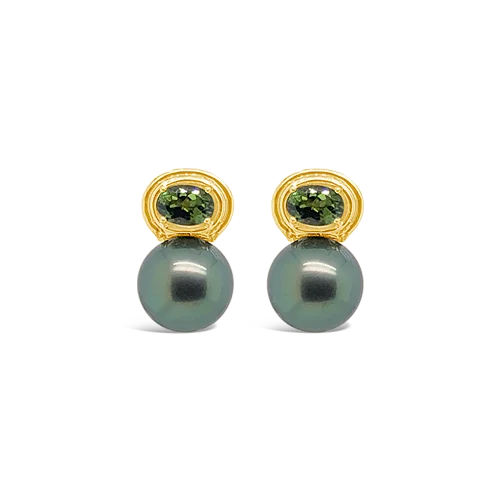 Tahitian Pearl & Green Tourmaline Earrings