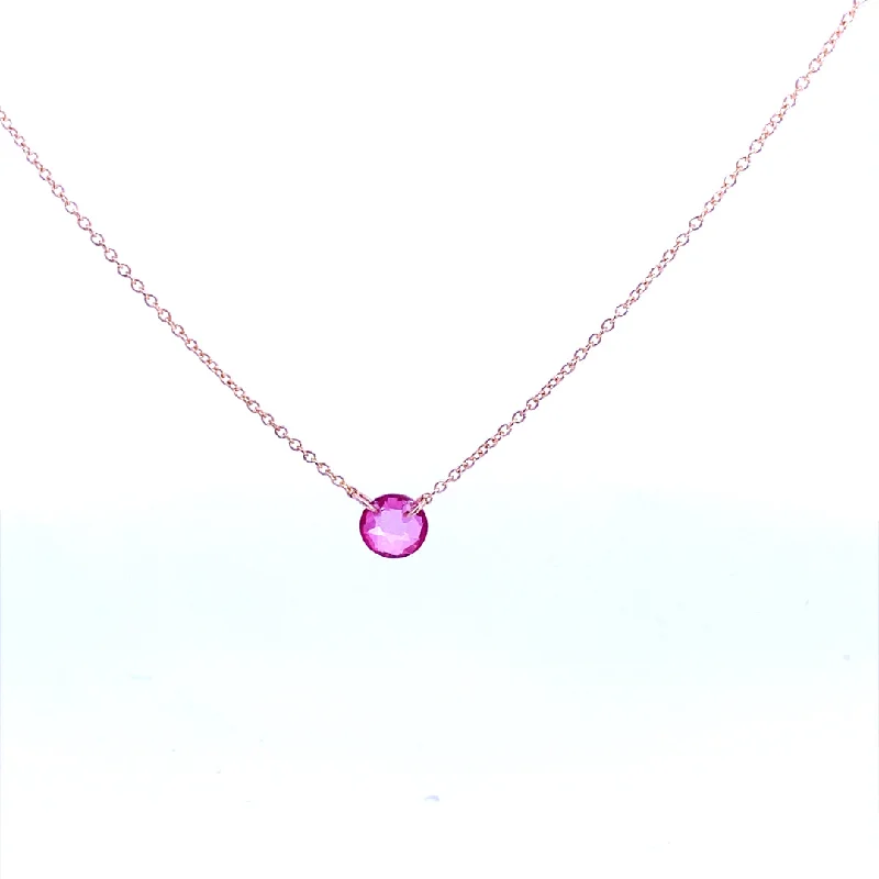 Gold Filled Round Pink Topaz Solitaire Necklace by Dee Berkley