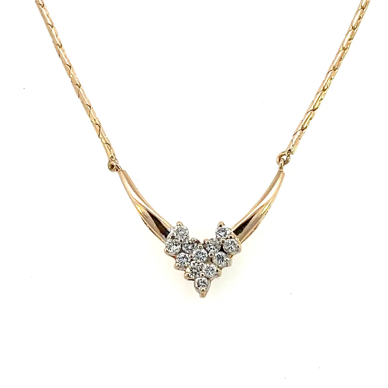 Estate 14K Yellow Gold 0.45ctw Round Diamond Cluster Chevron Necklace