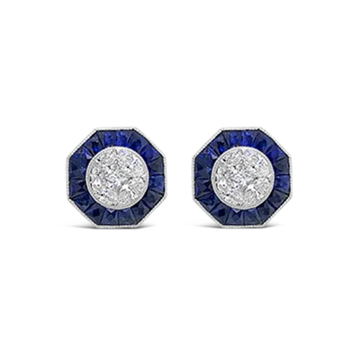 Sapphire & Diamond Octagon Earrings