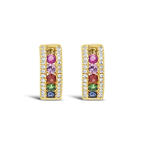 Multi-color Sapphire & Diamond Huggie Earrings