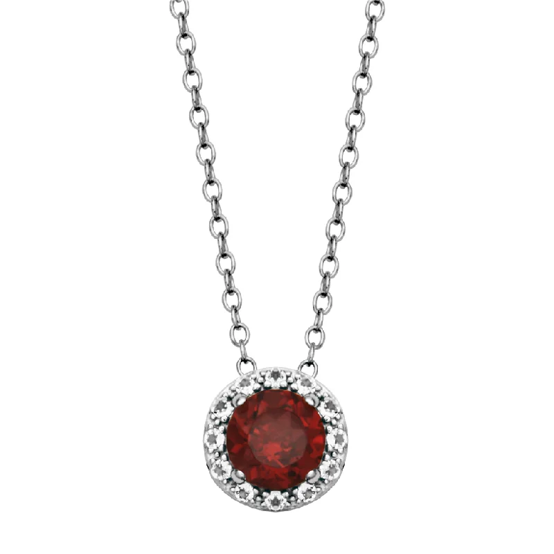 Sterling Silver Garnet & White Topaz Halo Necklace by Samuel B.